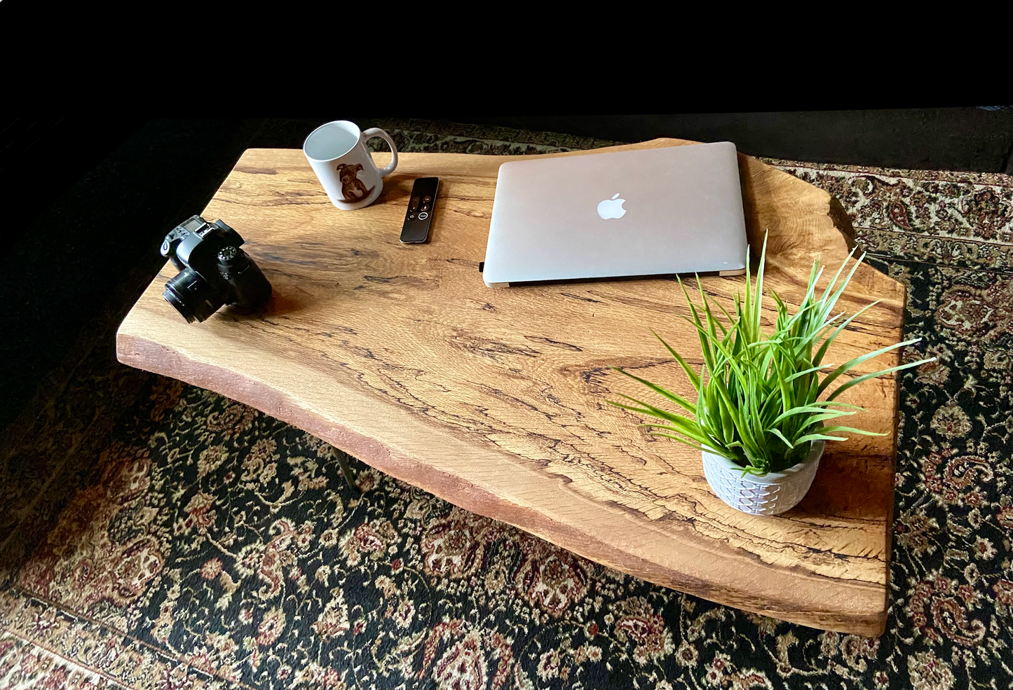 Rustic Spalted White Oak Wood Coffee Table|Live Edge Oak Accent Table|Natural Edge Hardwood Oak|Forked Coffee Table|Rustic Farmhouse Table