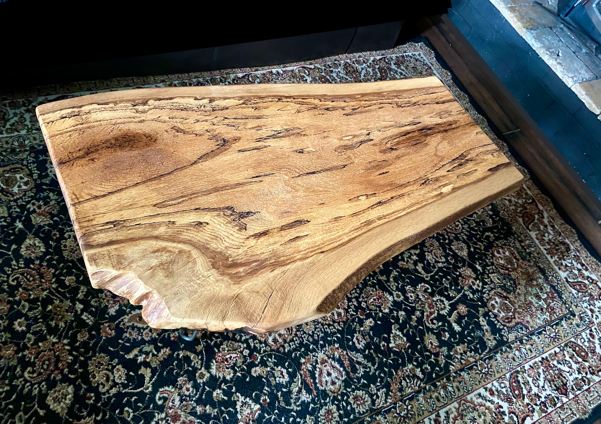 Rustic Spalted White Oak Wood Coffee Table|Live Edge Oak Accent Table|Natural Edge Hardwood Oak|Forked Coffee Table|Rustic Farmhouse Table