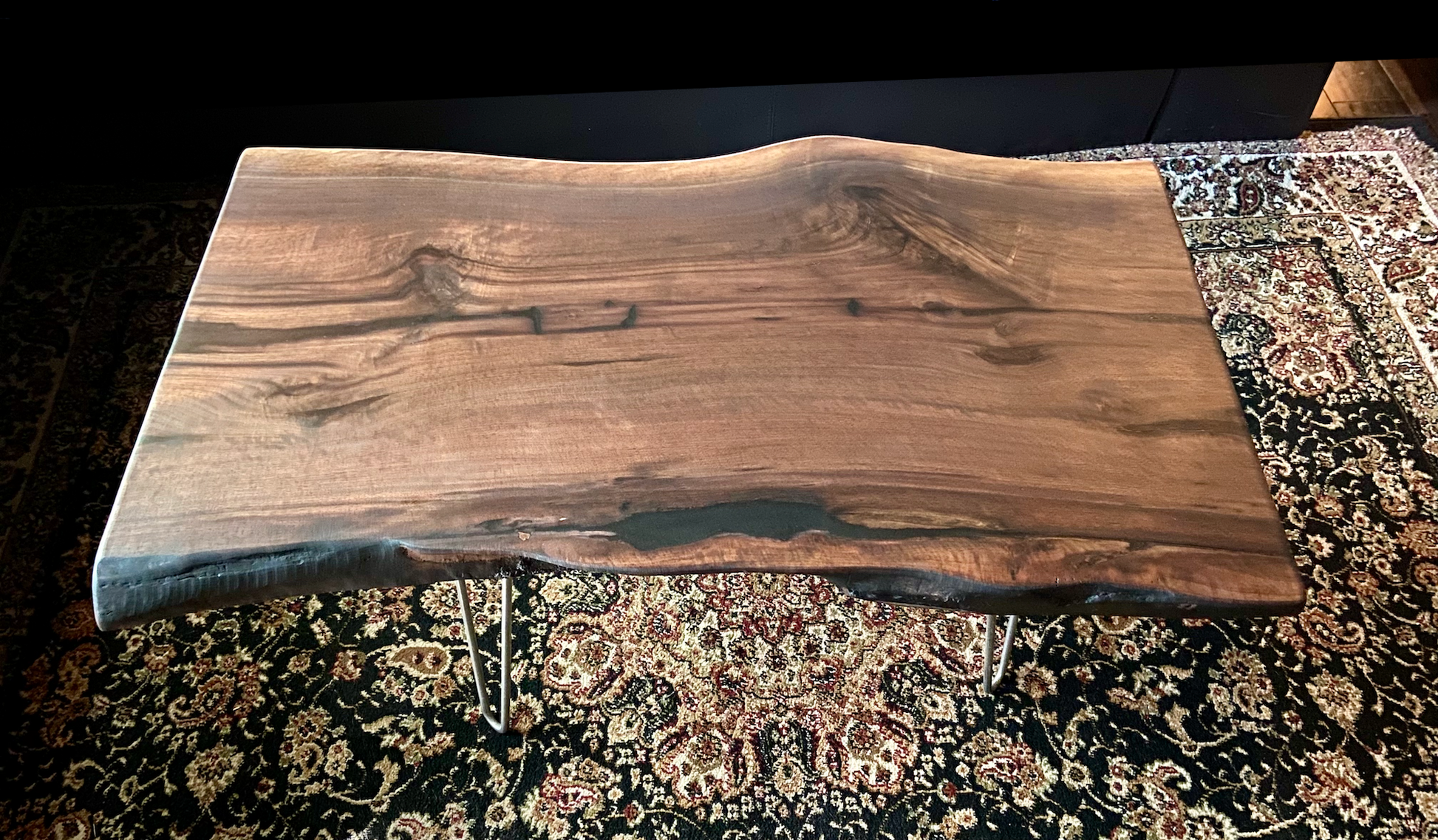 Beautiful Wavy Live Edge Walnut Coffee Table|Live Edge Wood Coffee Table|Natural Edge Black Walnut Table|Live Edge Rustic Walnut Table