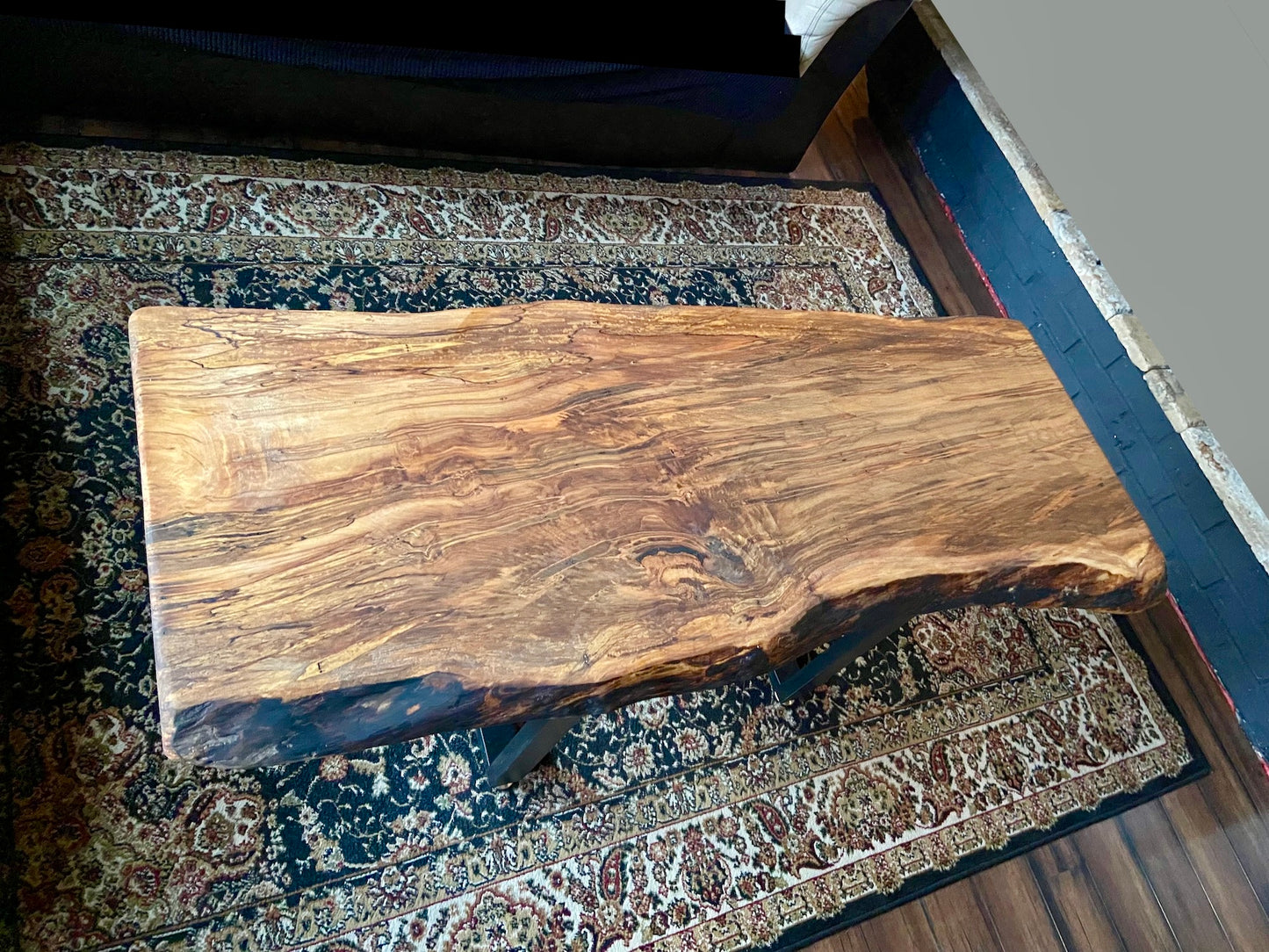 Ambrosia Wormy Maple Live Edge Coffee Table|Live Edge Spalted Coffee Table|Large Maple Wood Coffee Table|Live Edge Rustic Coffee Table