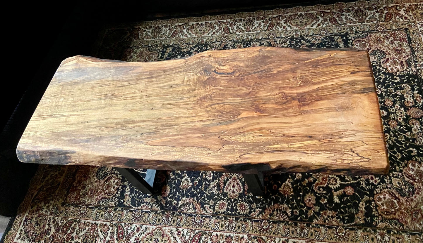 Large Wormy Ambrosia Maple Live Edge Coffee Table|Live Edge Spalted Coffee Table|Large Maple Wood Coffee Table|Live Edge Rustic Coffee Table