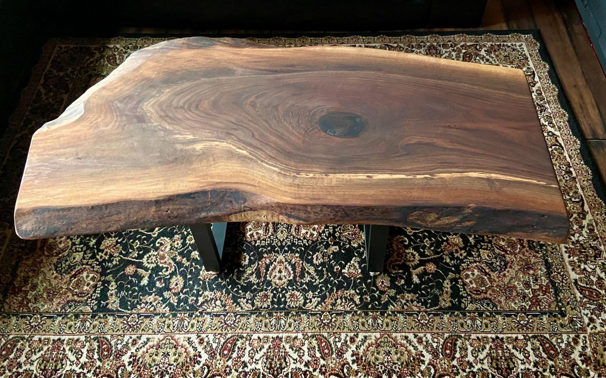 Naturally Round Live Edge Walnut Rustic Coffee Table|Round Wood Table|Round Walnut Table|Large Rustic Table|Large Wood Coffee Table