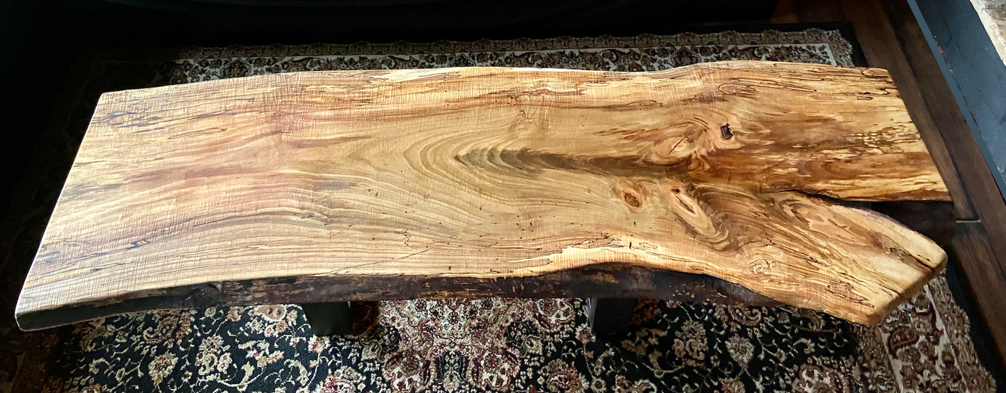 Amazing Curly Maple Live Edge Wood Coffee Table|Live Edge Spalted Maple Table|Large Maple Wood Coffee Table|Live Edge Rustic Coffee Table