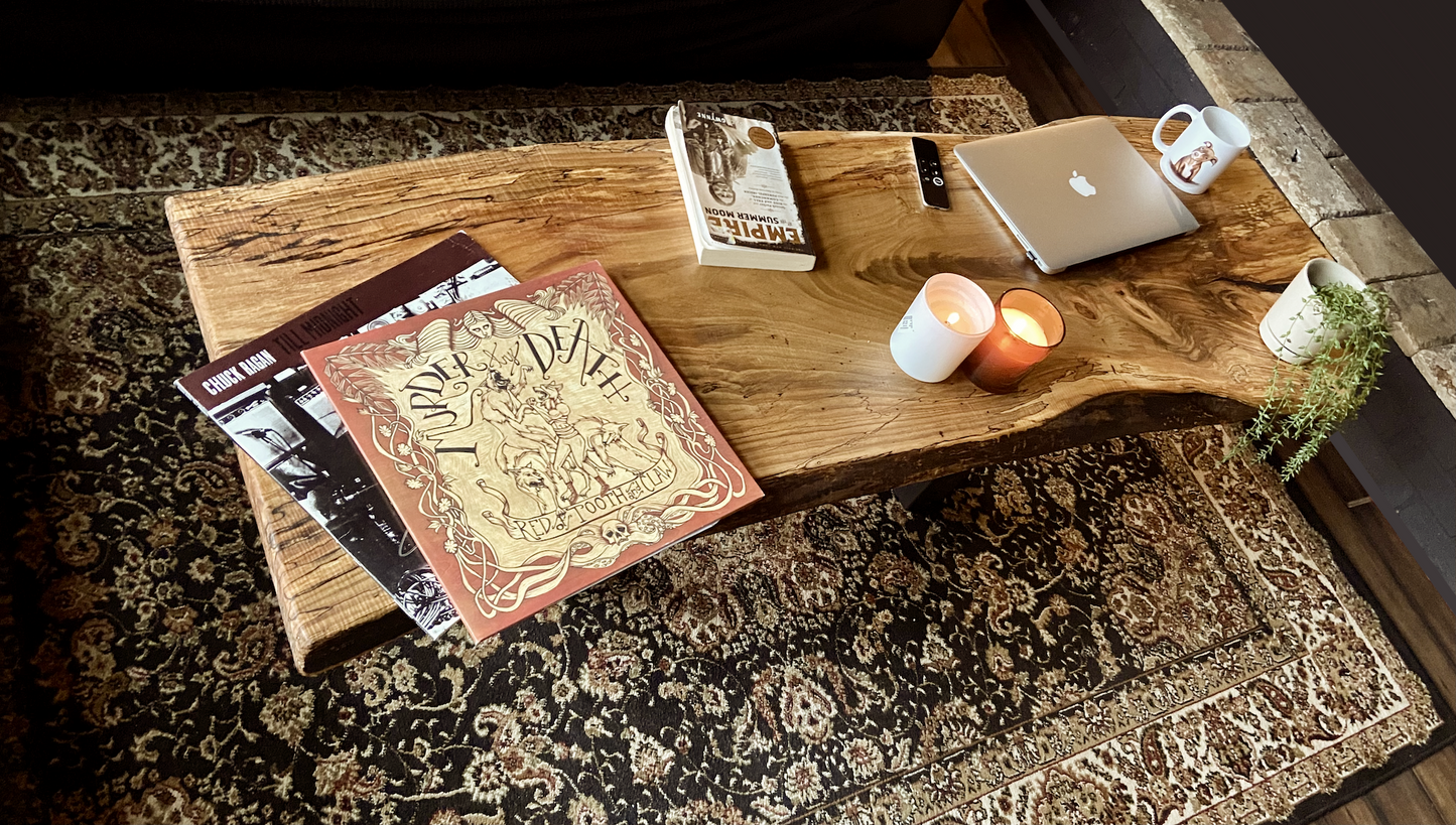 Amazing Curly Maple Live Edge Wood Coffee Table|Live Edge Spalted Maple Table|Large Maple Wood Coffee Table|Live Edge Rustic Coffee Table