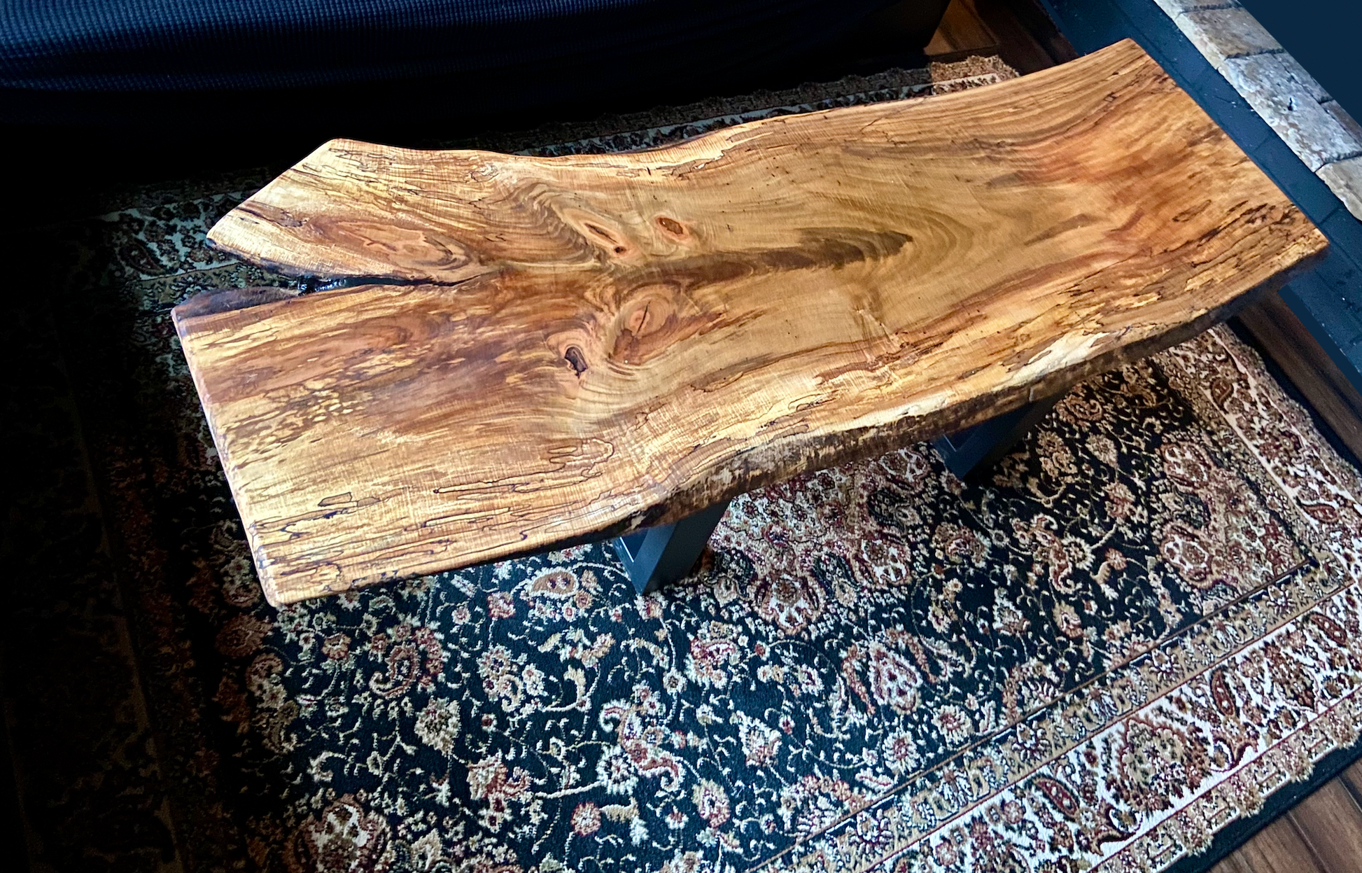 Amazing Curly Maple Live Edge Wood Coffee Table|Live Edge Spalted Maple Table|Large Maple Wood Coffee Table|Live Edge Rustic Coffee Table