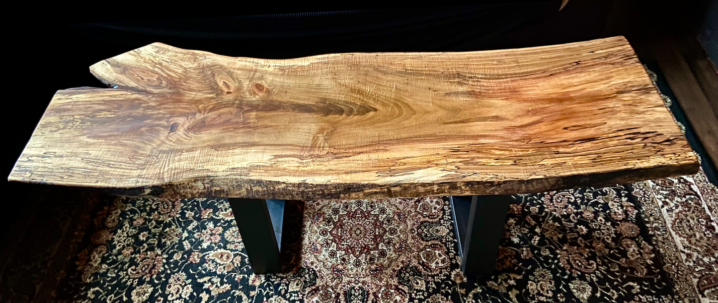 Amazing Curly Maple Live Edge Wood Coffee Table|Live Edge Spalted Maple Table|Large Maple Wood Coffee Table|Live Edge Rustic Coffee Table