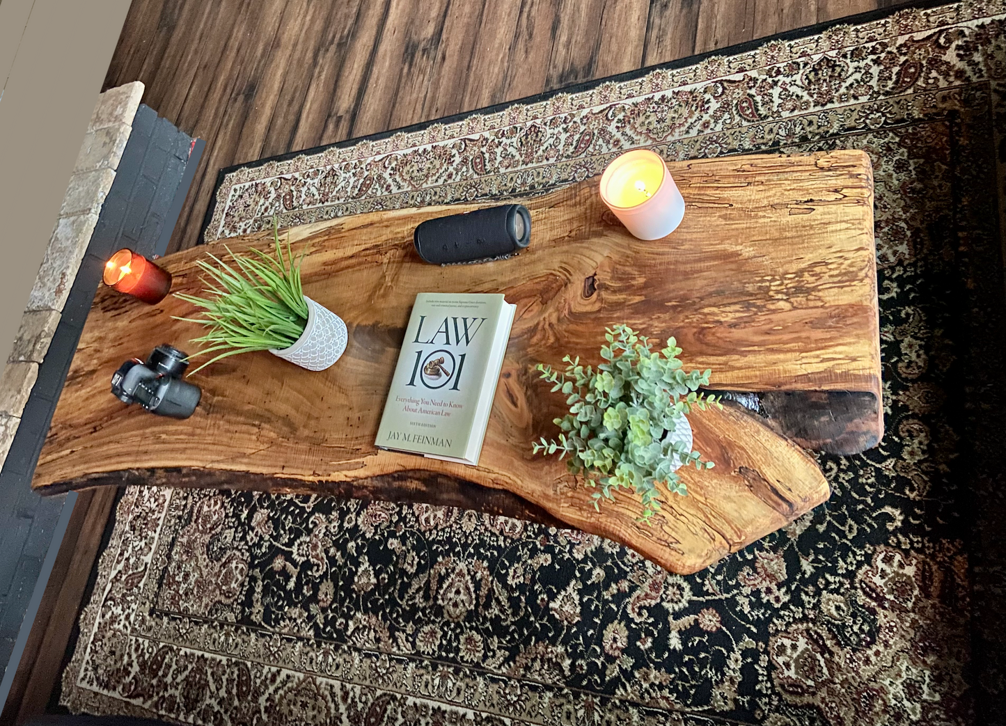 Amazing Curly Maple Live Edge Wood Coffee Table with Ambrosia, Spalting and Knots