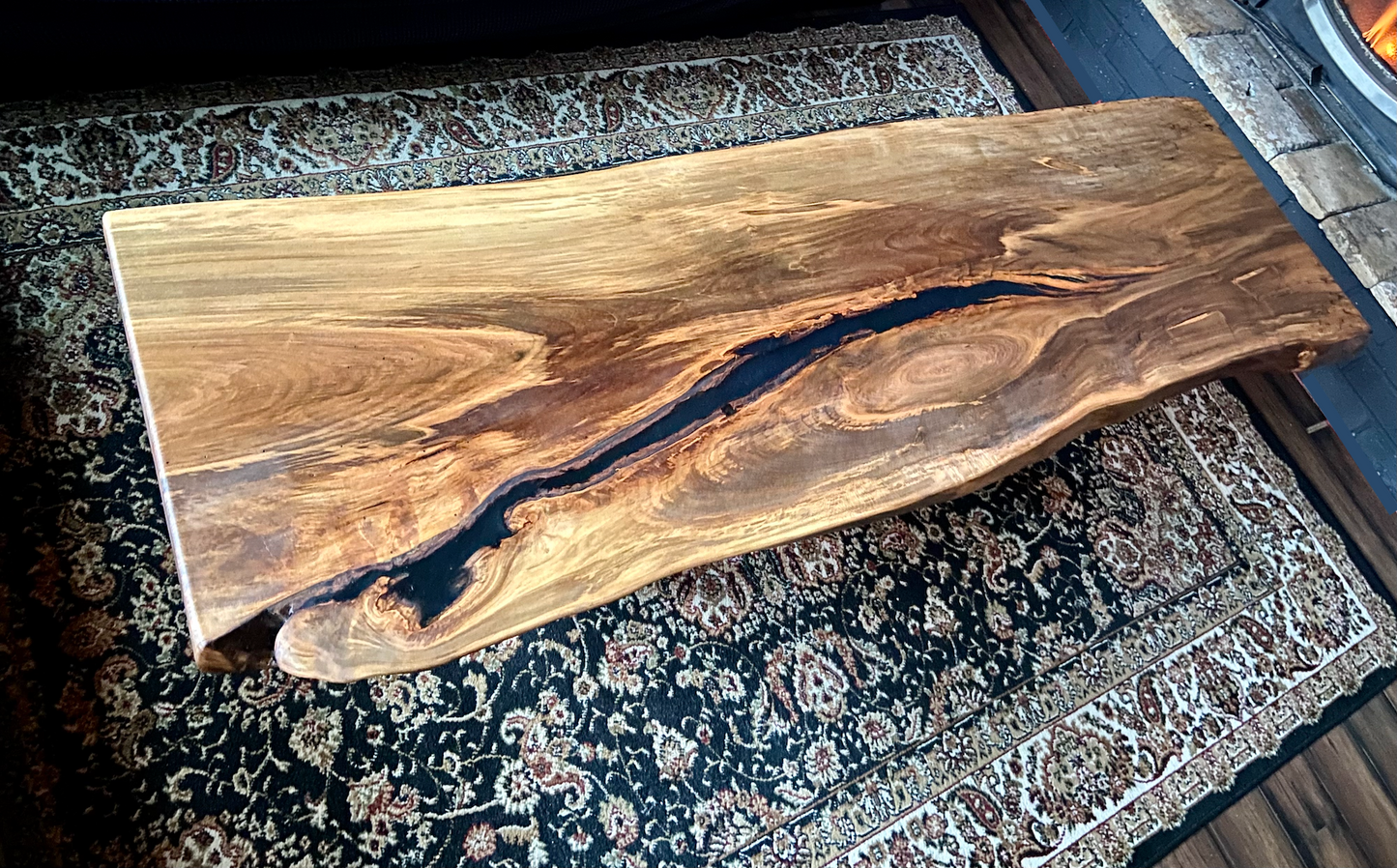 Live Edge Ambrosia Maple Coffee Table|Live Edge Wormy Maple Table|Rustic Maple Wood Display Table|Large Live Edge Wood Epoxy Coffee Table