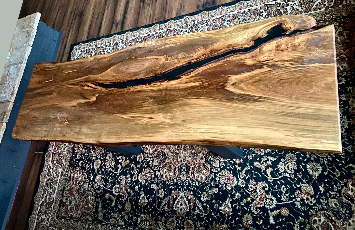 Live Edge Ambrosia Maple Coffee Table|Live Edge Wormy Maple Table|Rustic Maple Wood Display Table|Large Live Edge Wood Epoxy Coffee Table