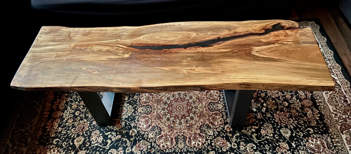 Live Edge Ambrosia Maple Coffee Table|Live Edge Wormy Maple Table|Rustic Maple Wood Display Table|Large Live Edge Wood Epoxy Coffee Table