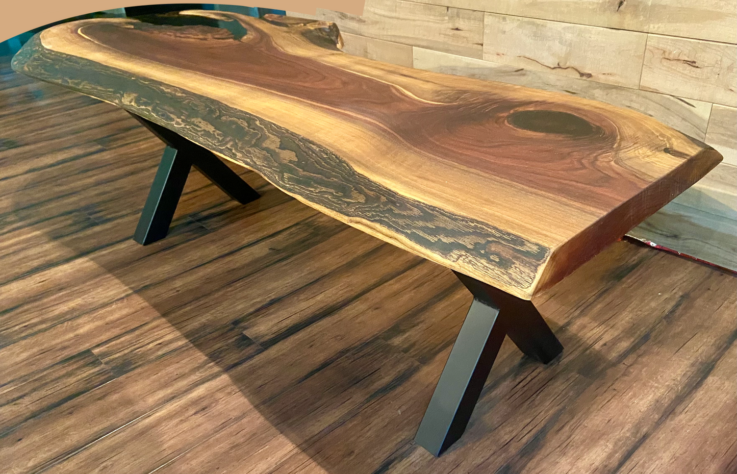 Black Walnut Live Edge Rustic Coffee Table w/ Gray-Green Epoxy