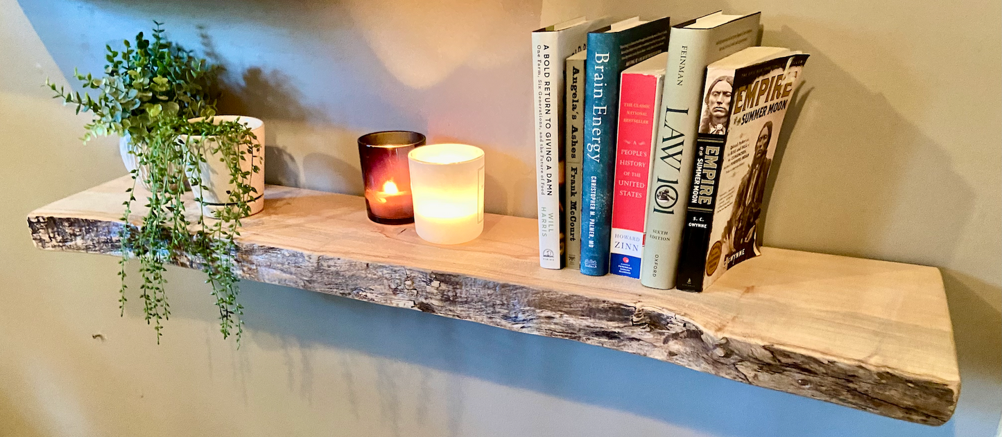 Modern Live Edge Maple Floating Shelf|Spalted Maple Natural Edge Wood Shelf|Live Edge Ambrosia Maple Shelf|Live Edge White Maple Mantel