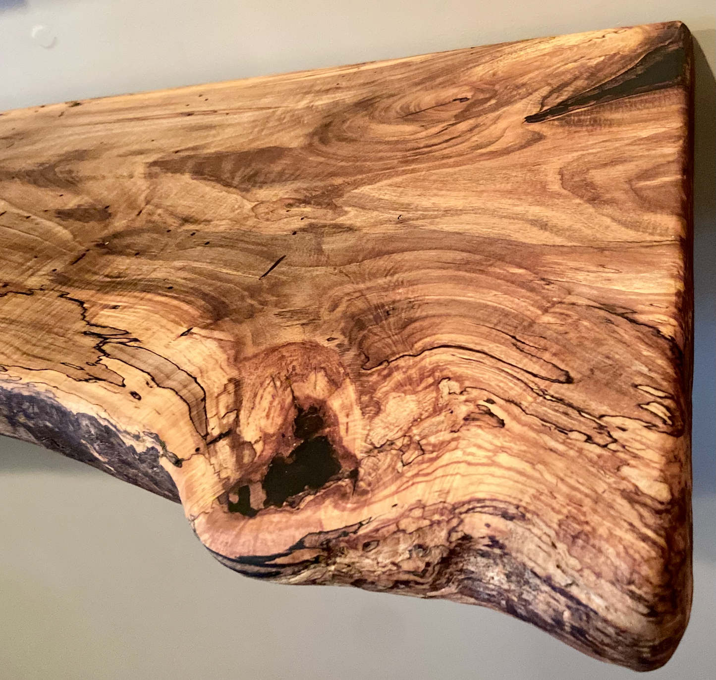 Incredible Live Edge Spalted Maple Wood Floating Shelf w/Exceptional Grain Patterns & Shape|Live Edge Floating Shelf|Rustic Floating Shelf