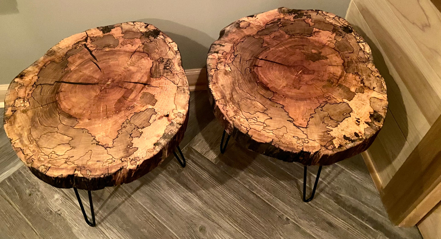 Beautiful and Rustic Natural and Raw Edge Spalted Maple Accent Tables