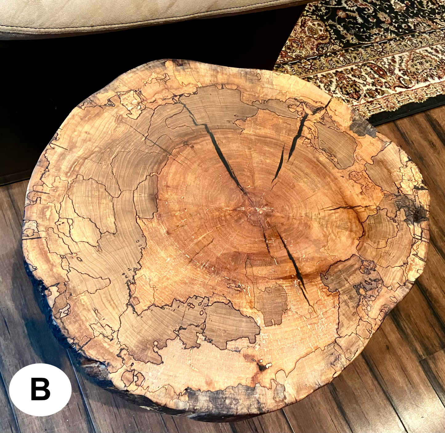 Round Wafer Natural Raw Edge Spalted Maple Accent Tables*Contemporary Rustic Live Edge Wormy Maple End Tables*Spalted Maple Accent Table Set