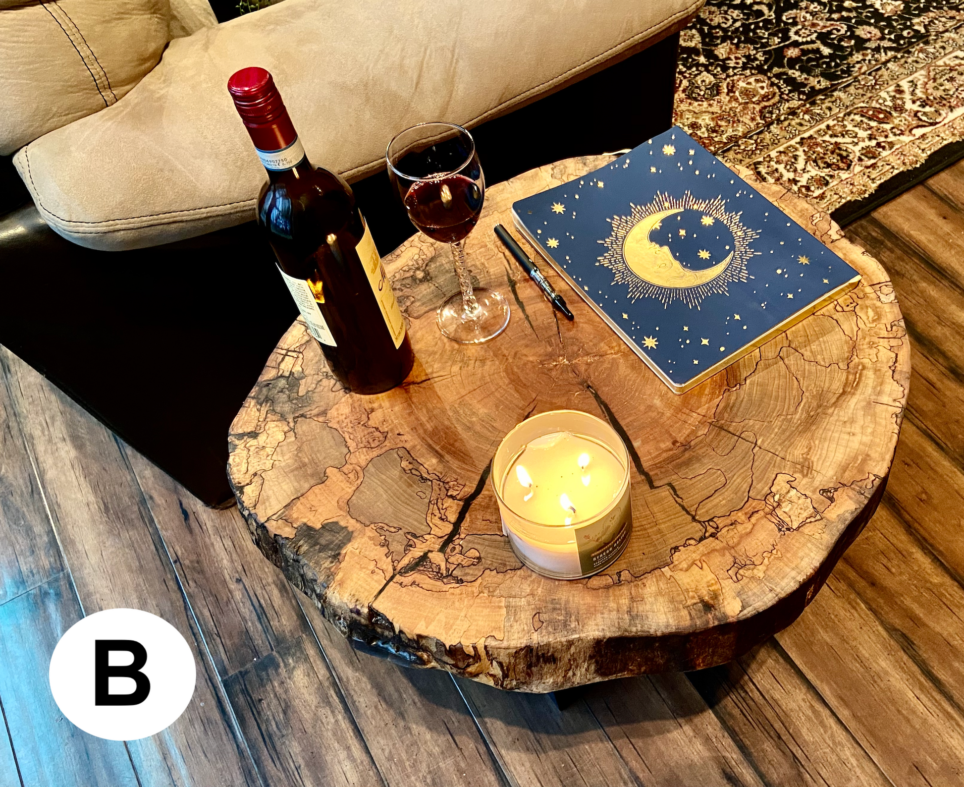 Round Wafer Natural Raw Edge Spalted Maple Accent Tables*Contemporary Rustic Live Edge Wormy Maple End Tables*Spalted Maple Accent Table Set