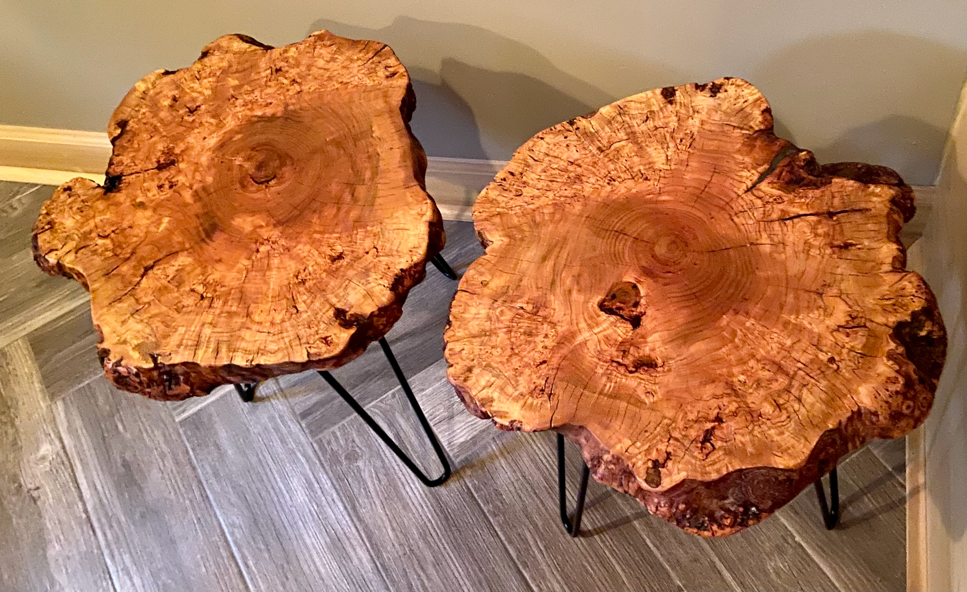 Live Edge Cherry Burl Wood Slice Side Tables,Live Edge End Tables,Live Edge Accent Tables,Matching Table Set,Live Edge Round Accent Tables