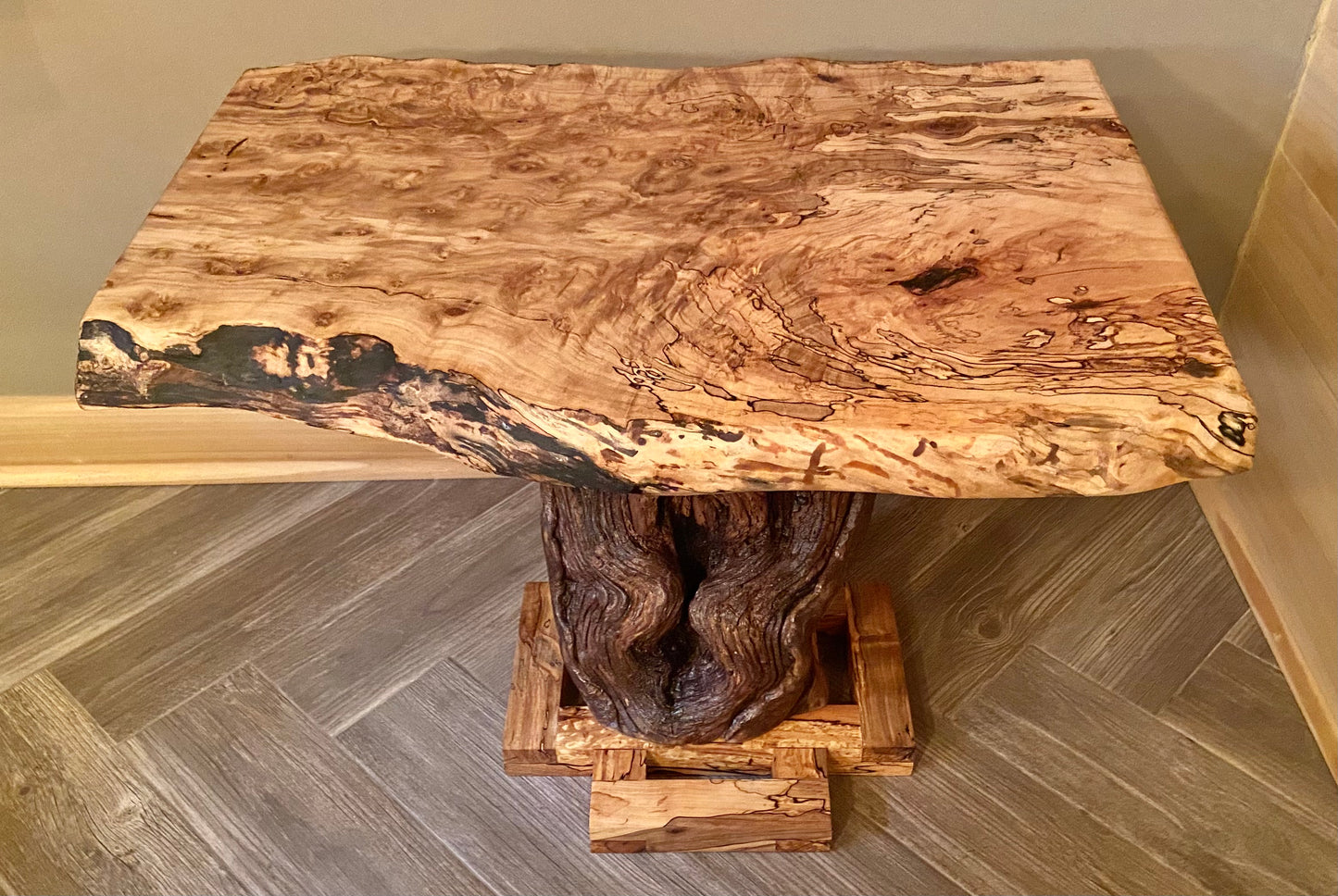 Ultra Contemporary Live Edge Spalted Maple Top with Custom Pedestal Trunk (SOLD)