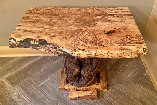 Ultra Contemporary Live Edge Spalted Maple Top with Custom Pedestal Trunk (SOLD)