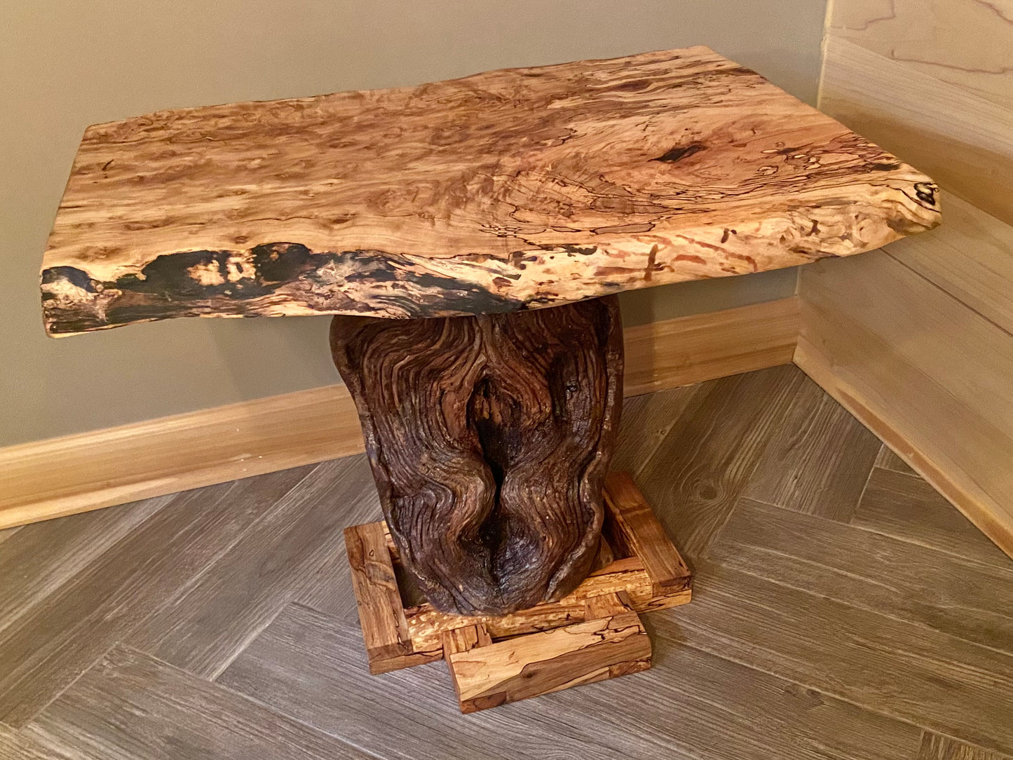 Ultra Contemporary Live Edge Spalted Maple Top with Custom Pedestal Trunk (SOLD)