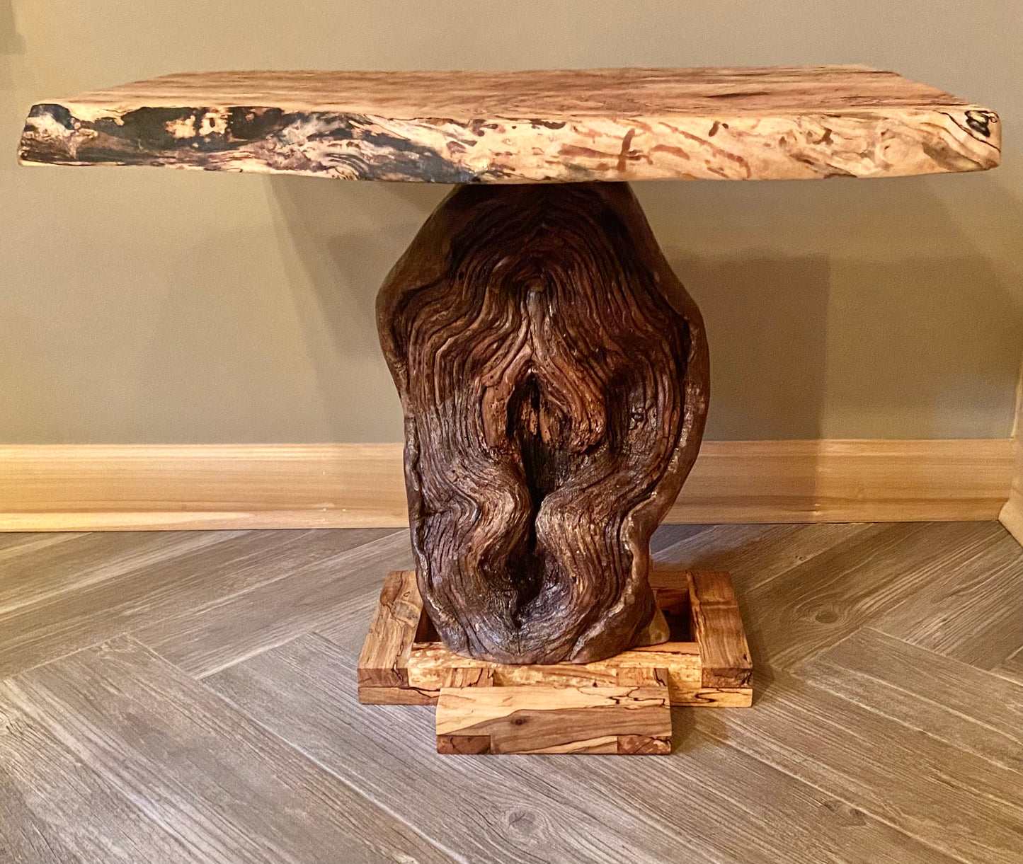 Ultra Contemporary Live Edge Spalted Maple Top with Custom Pedestal Trunk (SOLD)