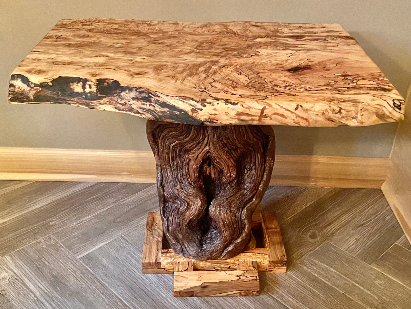 Ultra Contemporary Live Edge Spalted Maple Top with Custom Pedestal Trunk (SOLD)