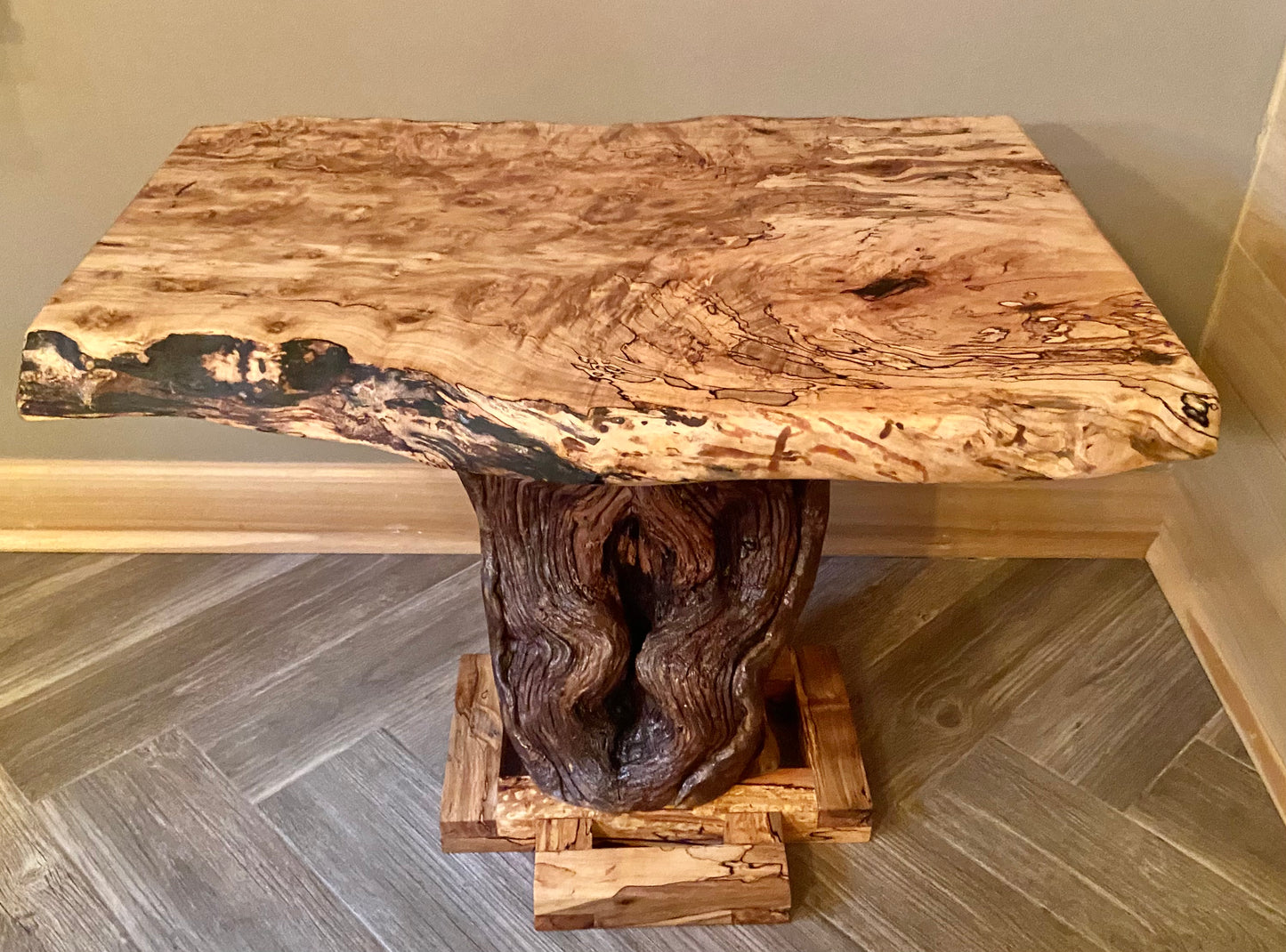 Ultra Contemporary Live Edge Spalted Maple Top with Custom Pedestal Trunk (SOLD)