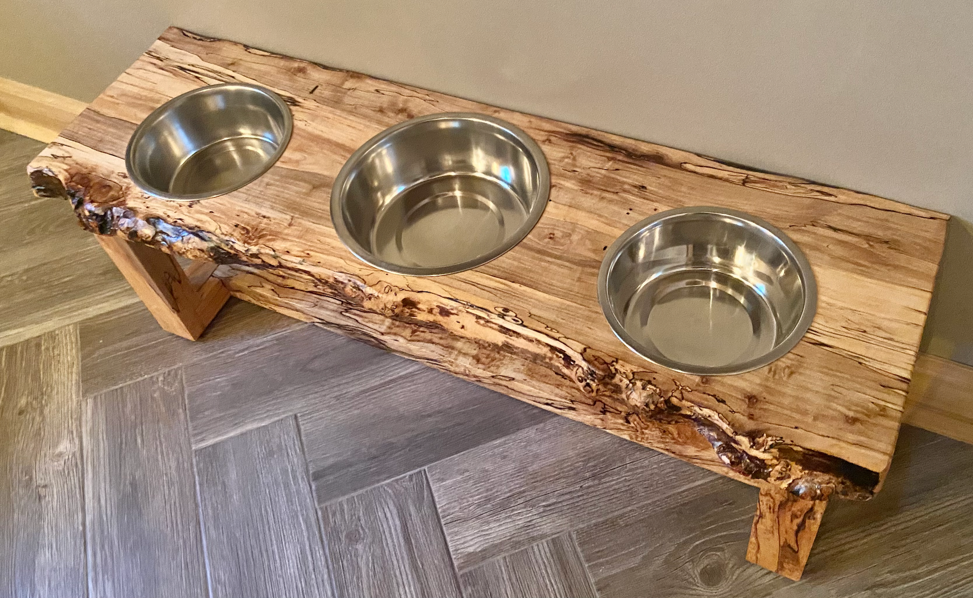 Live Edge Raised Pet Stand for Food or Water Bowls, Dog Food Stand