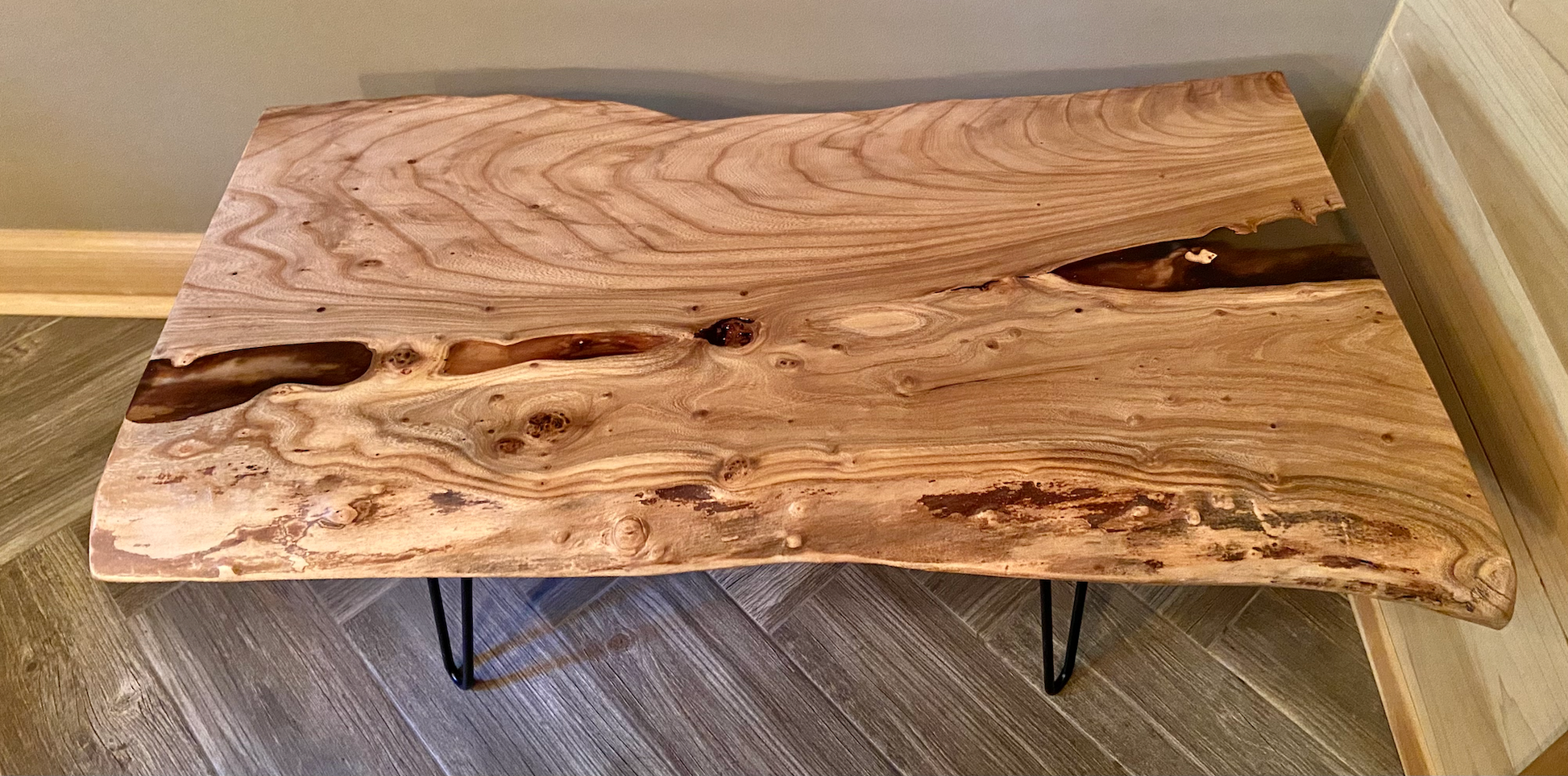 Naturally Beautiful Chestnut Live Edge Table with Clear Epoxy