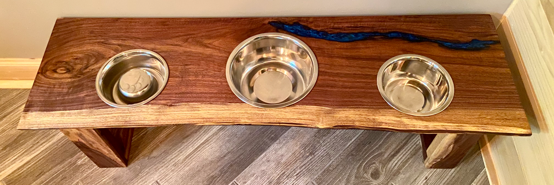 Live Edge Raised Pet Stand for Food or Water Bowls, Spalted Maple or Black  Walnut