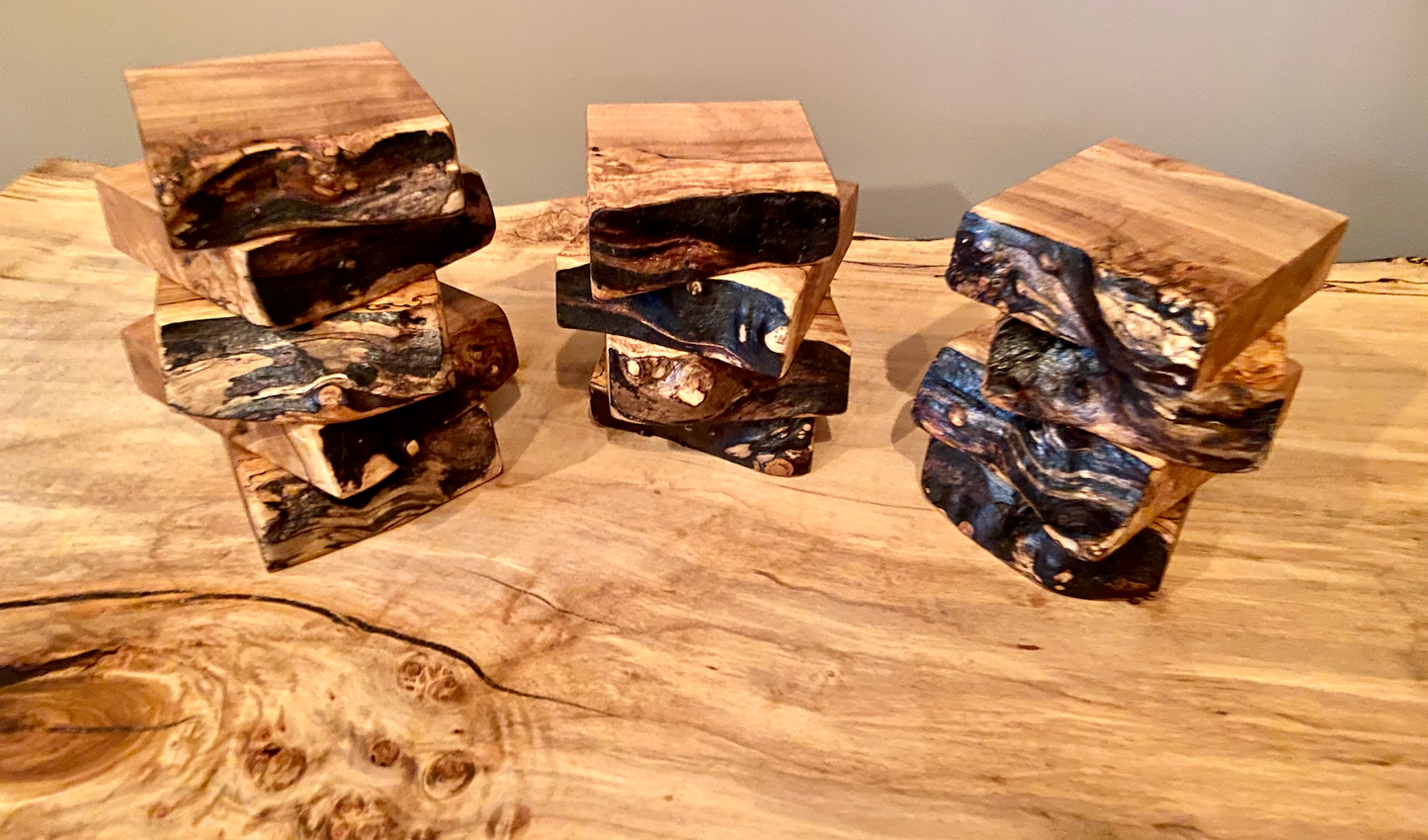 Large Set: Custom Spalted Maple Bookcases and Tables Sets (And Coasters Too!)