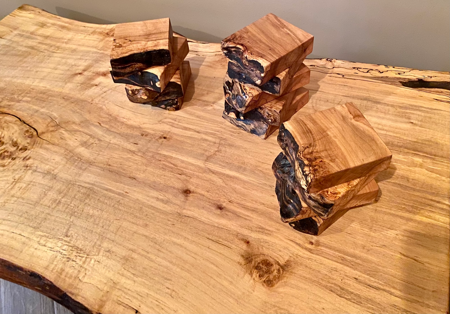 Large Set: Custom Spalted Maple Bookcases and Tables Sets (And Coasters Too!)