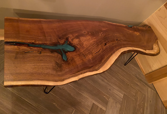 live edge walnut coffee table turquoise epoxy blue epoxy rustic coffee table rugged table unique coffee table 