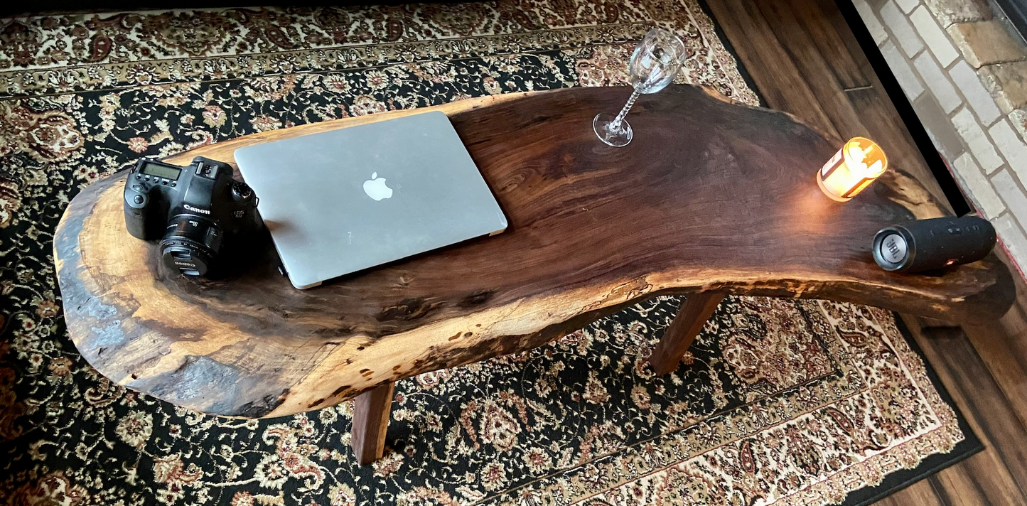 Unique Round Live Edge Black Walnut Wood Slice Table