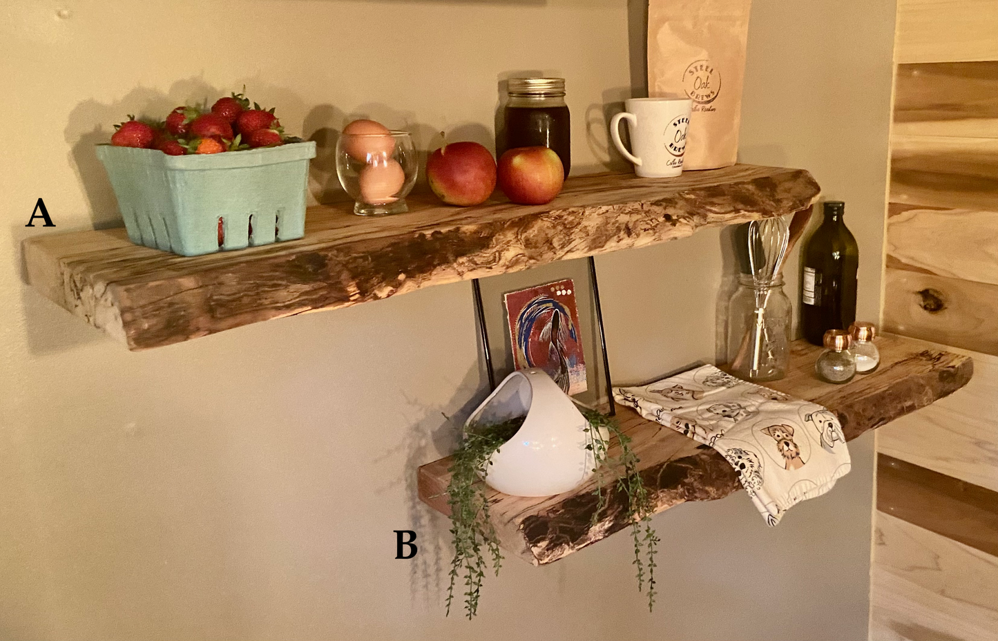 Unique Live Edge Spalted Maple Sycamore Floating Wood Shelves, Live Edge Bookshelf or Live Edge Mantel (SOLD)