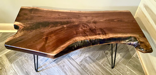 Forked and Fiddleback Long Walnut Coffee Table